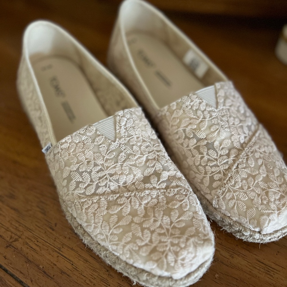 Toms Lace Espadrille Slip-Ons in Cream